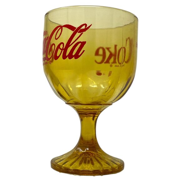 Vtg Coca Cola COKE Goblet Amber Heavy Stemmed Schooner Drinking Glass Drinkware - Picture 7 of 13